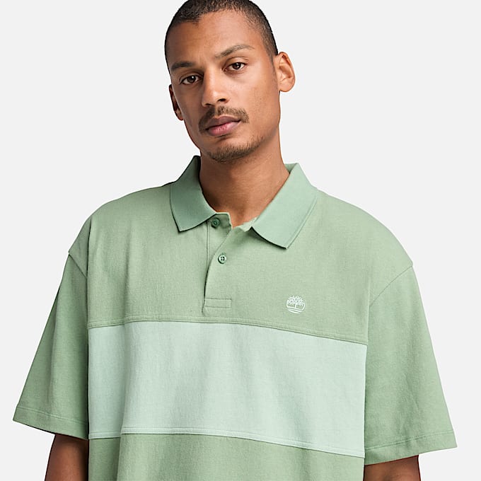 Colour Block Rugby Polo for Men in Green