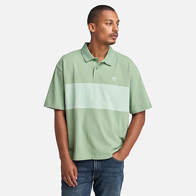 Colour Block Rugby Polo for Men in Green - 1
