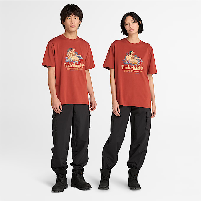 T-shirt com Gráfico de uma Bota à Frente Sem Género em vermelho - 1