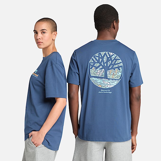 T-shirt unisexe à motif arbre dans le dos en bleu foncé