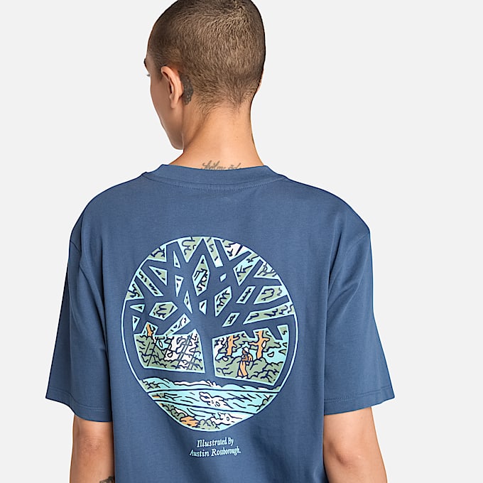 Illustrated Tree Logo Back Graphic T-Shirt for All Gender in Dark Blue - 1