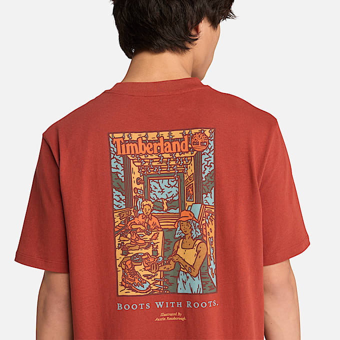All Gender Gewaschenes T-Shirt mit Boot Lab-Grafik am Rücken in Rot - 1