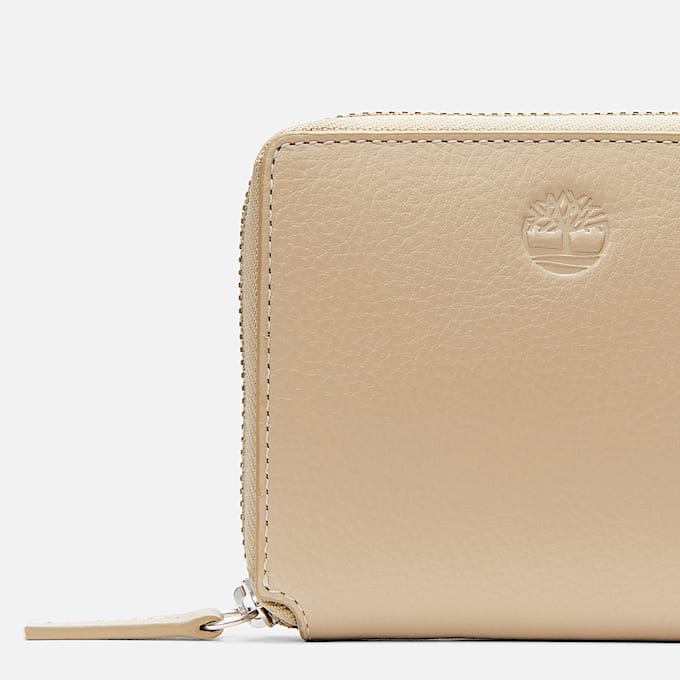 Portafoglio Squadrato in Pelle con Zip da Donna in beige