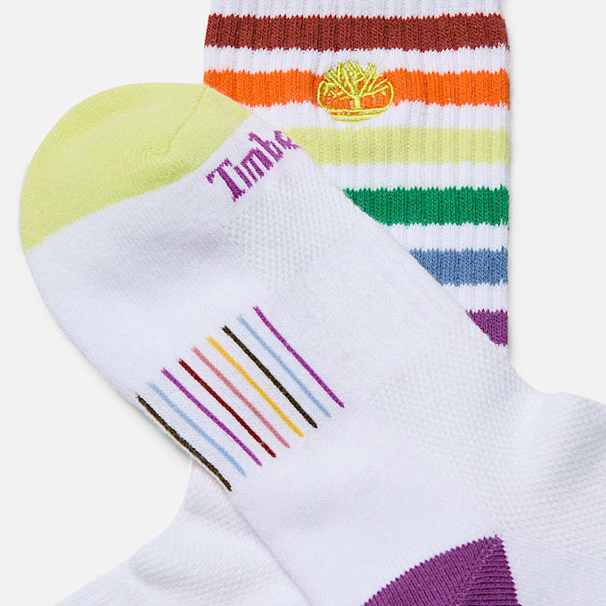 Multi Stripe Low Crew Socks in White