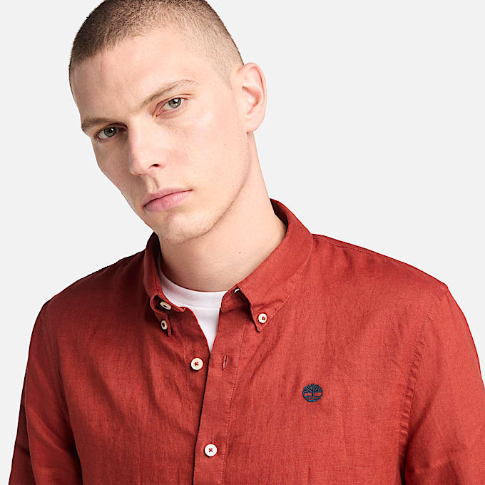 Camicia in Lino Mill Brook da Uomo in rosso