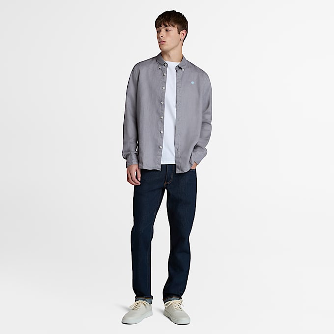 Camicia in Lino Mill Brook da Uomo in grigio