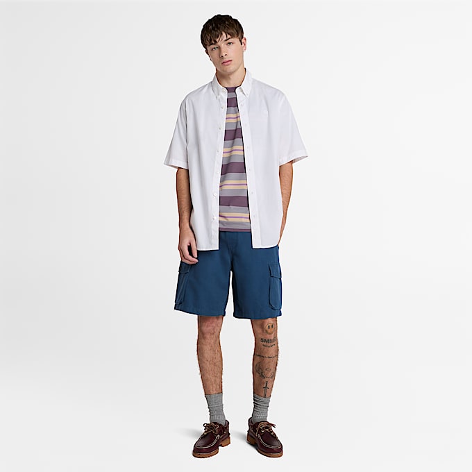 Camisa de manga corta en popelina elástica para hombre en blanco