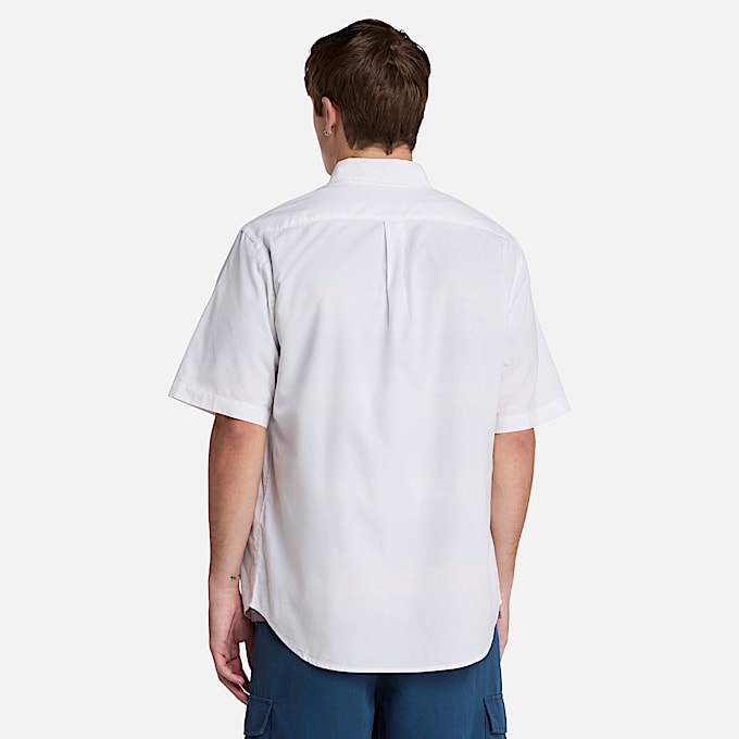 Camisa de manga corta en popelina elástica para hombre en blanco