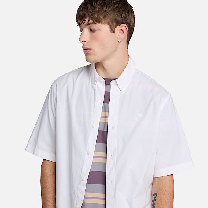 Camisa de manga corta en popelina elástica para hombre en blanco