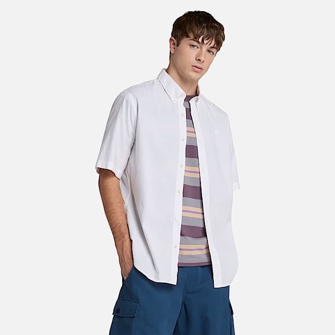 Camisa de manga corta en popelina elástica para hombre en blanco