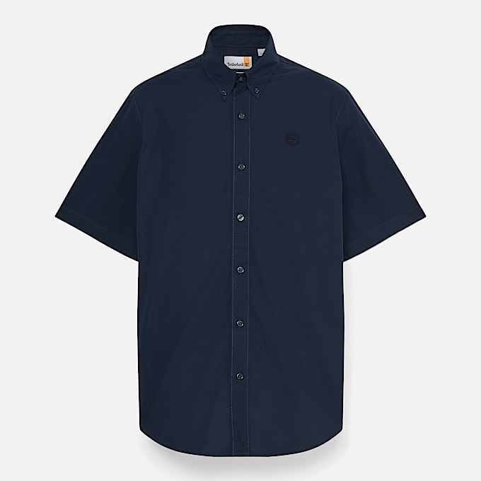 Chemise en popeline stretch à manches courtes pour homme en bleu foncé