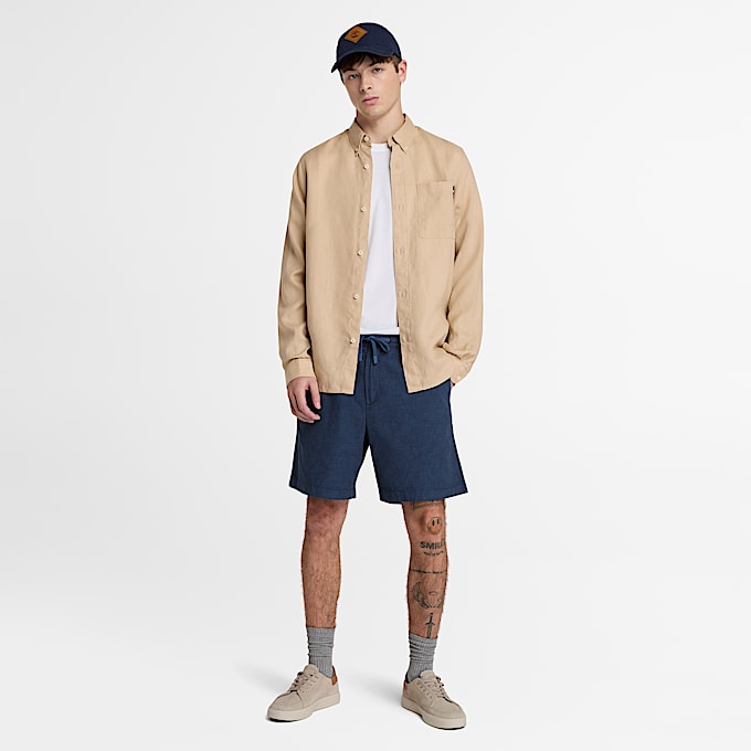 Short en coton et lin pour homme en bleu foncé