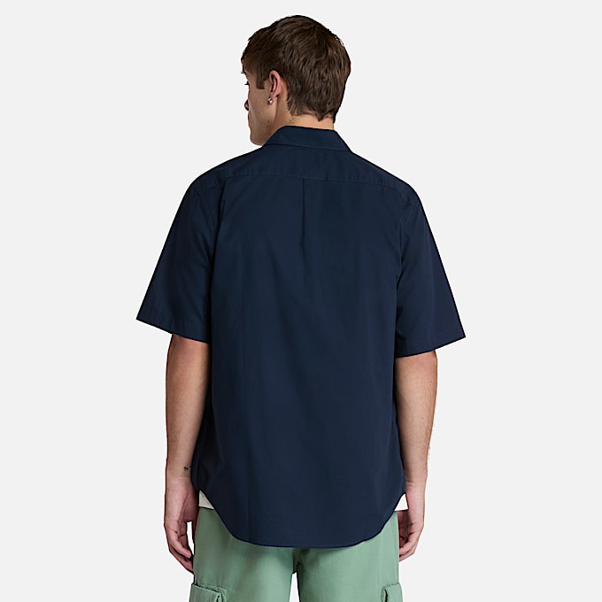Chemise en popeline stretch à manches courtes pour homme en bleu foncé