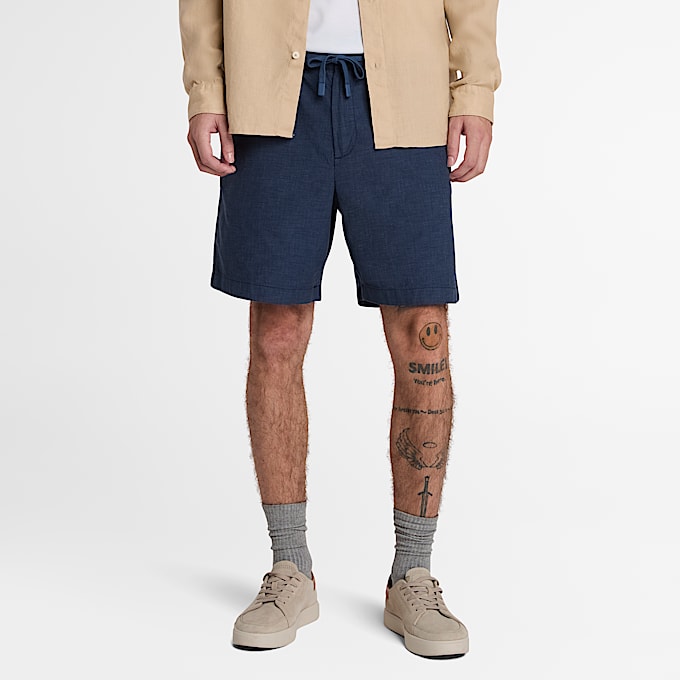 Cotton Linen Shorts for Men in Dark Blue - 1