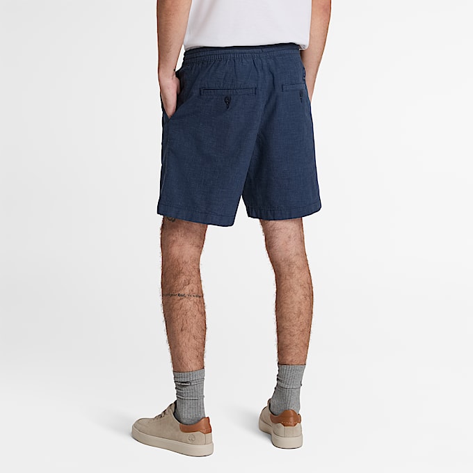Short en coton et lin pour homme en bleu foncé