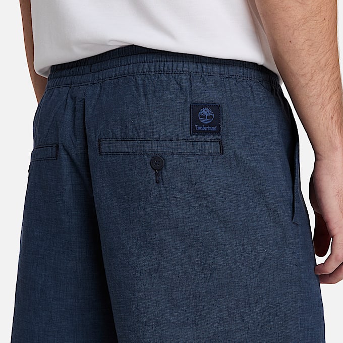 Short en coton et lin pour homme en bleu foncé