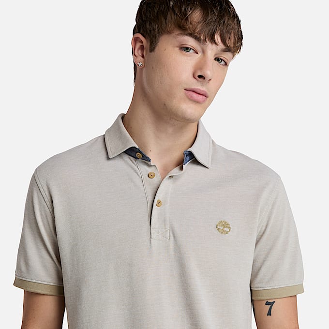 Baboosic Brook Oxford Short-Sleeve Polo for Men in Beige