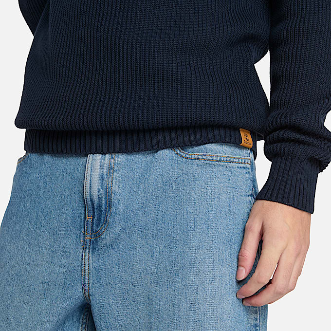 Rippstrickpullover mit Raglanärmeln für Herren in Dunkelblau