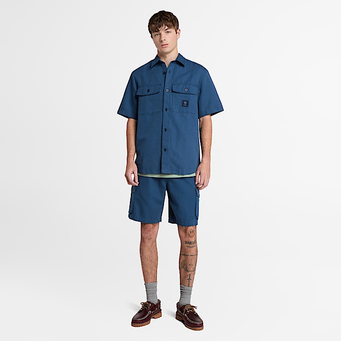 Shorts Utility in Cotone e Lino da Uomo in blu scuro