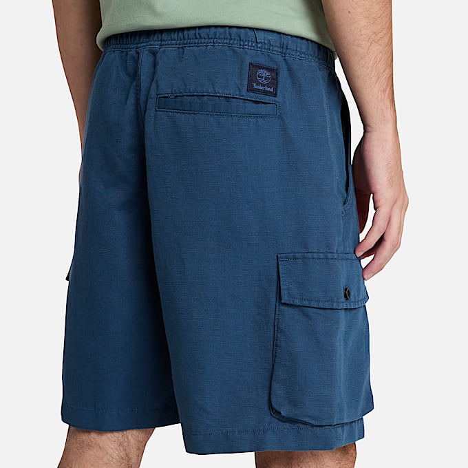 Shorts Utility in Cotone e Lino da Uomo in blu scuro