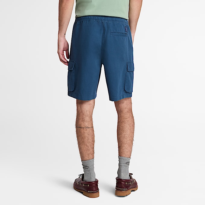 Shorts Utility in Cotone e Lino da Uomo in blu scuro