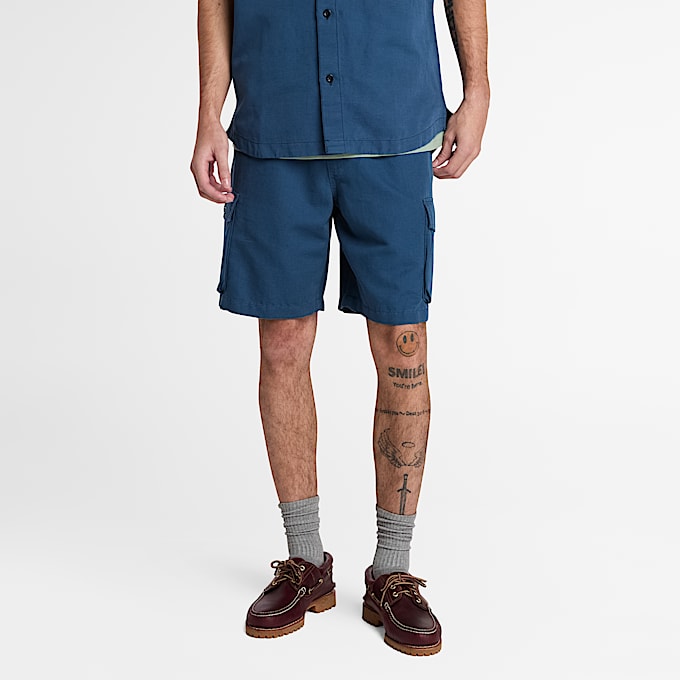Cotton Linen Utility Short for Men in Dark Blue - 1