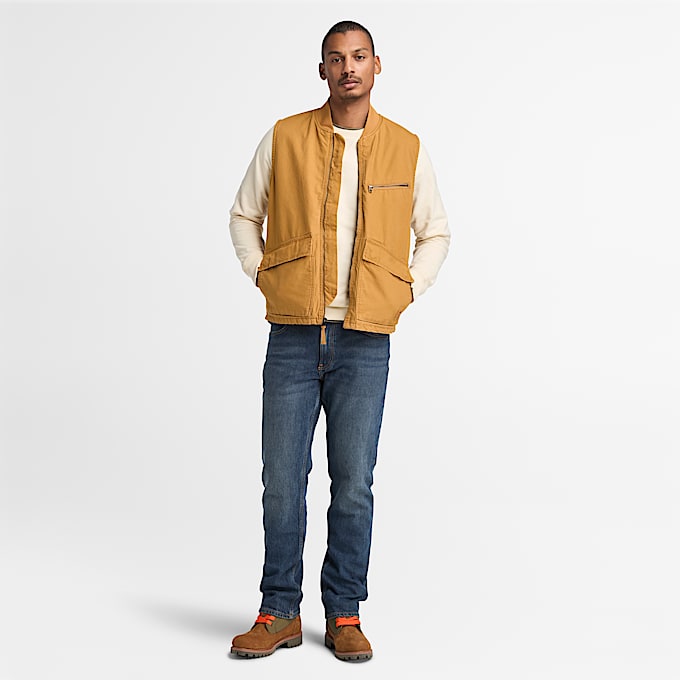 Chaleco de lona lavada para hombre en amarillo oscuro