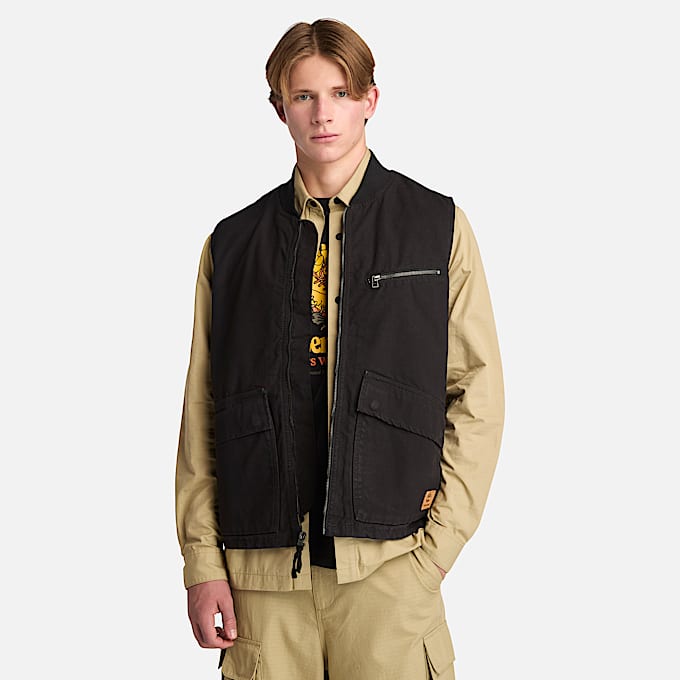 Chaleco de lona lavada para hombre en negro - 1