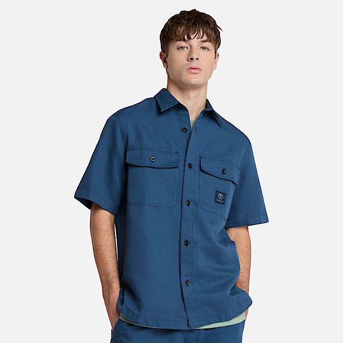 Utility Overshirt van katoen en linnen voor heren in donkerblauw - 1