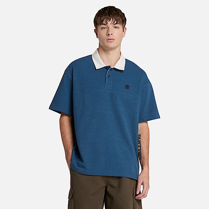 Textured Polo Shirt for Men in Dark Blue - 1