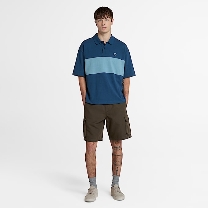 Colour Block Rugby Polo for Men in Dark Blue