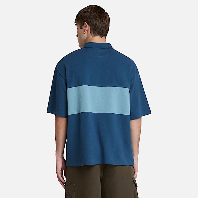 Colour Block Rugby Polo for Men in Dark Blue