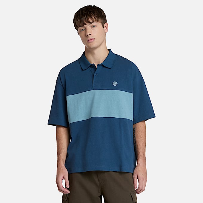 Colour Block Rugby Polo for Men in Dark Blue - 1