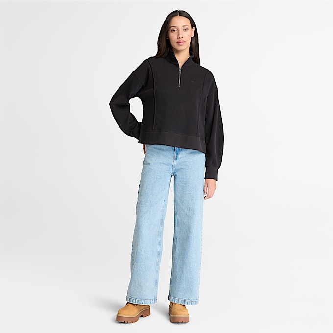 Lush Sweatshirt mit Viertelreißverschluss für Damen in Schwarz