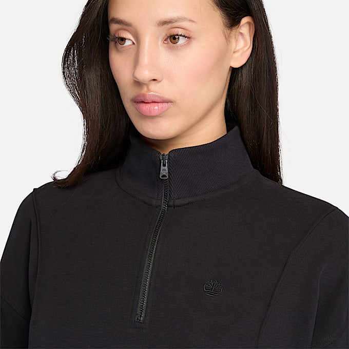Lush Sweatshirt mit Viertelreißverschluss für Damen in Schwarz