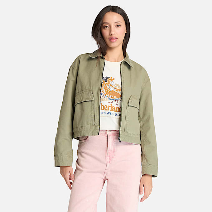 Strafford Bomber Washed Canvas Jacket for Women in Green - 1
