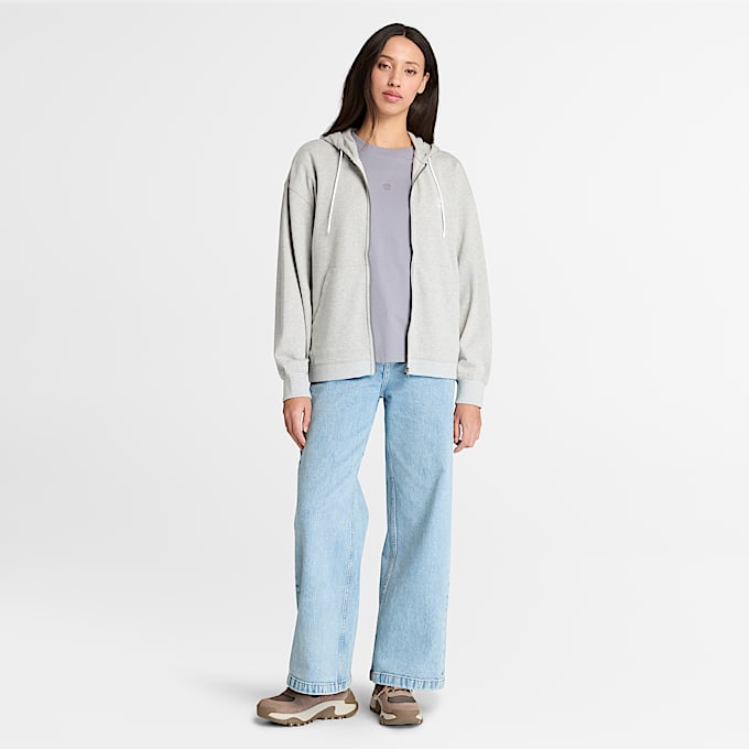 Exeter Loopback-Hoodie mit durchgehendem Reißverschluss für Damen in Hellgrau