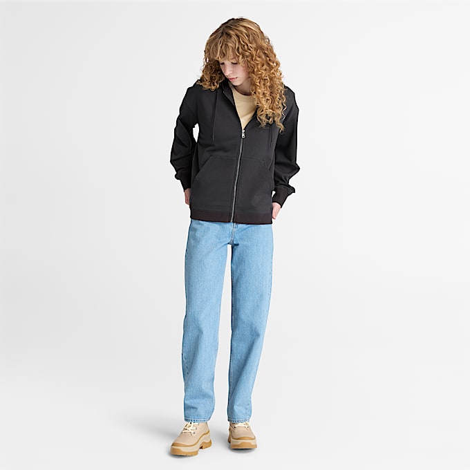 Exeter Loopback-Hoodie mit durchgehendem Reißverschluss für Damen in Schwarz