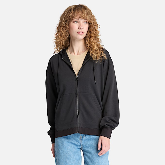 Felpa con Cappuccio e Zip Intera Loopback Exeter da Donna in colore nero - 1