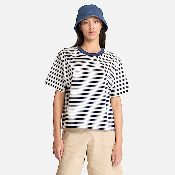 T-shirt a Maniche Corte a Righe Dunstan da Donna in blu scuro - 1
