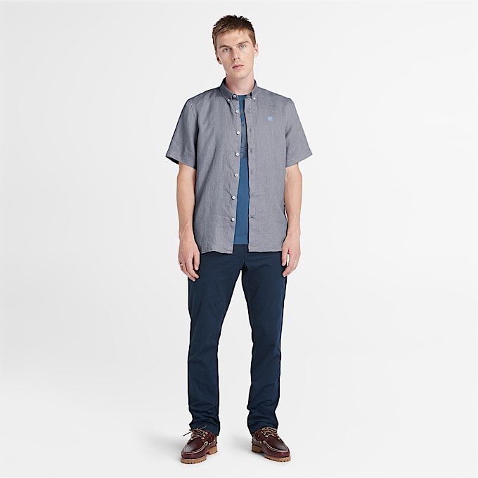 Chemise à manches courtes en lin Mill Brook pour homme en gris