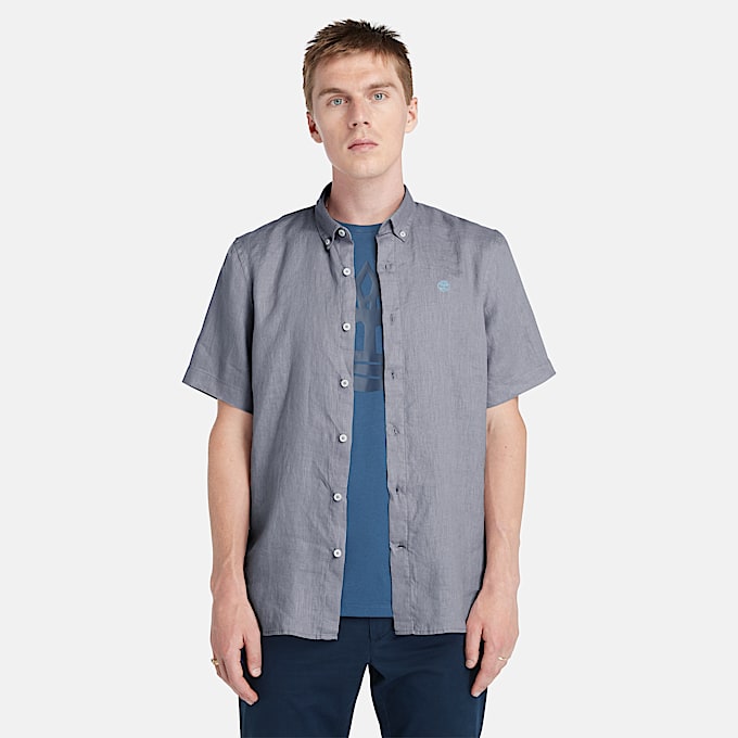 Mill Brook Linen Short-Sleeve Shirt for Men in Grey - 1