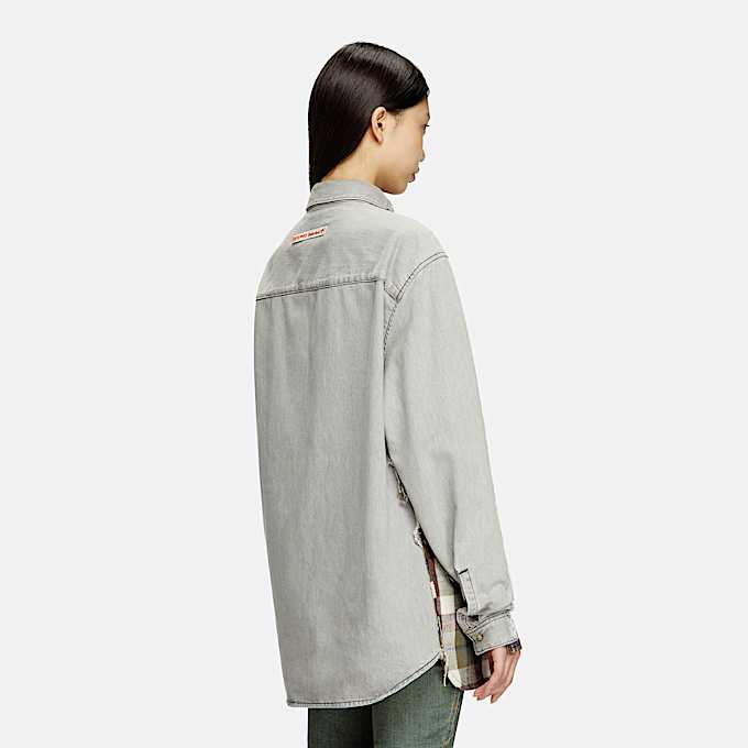 Chemise à carreaux en denim effet blanchi
