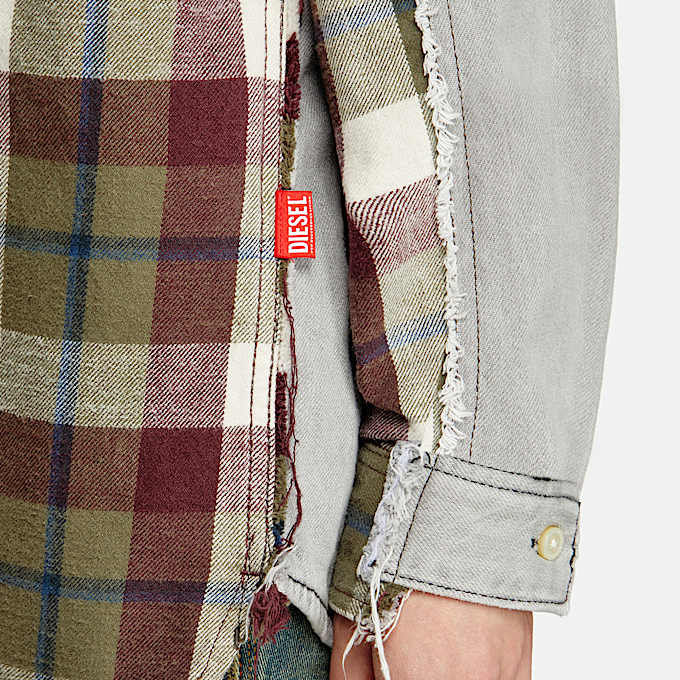 Chemise à carreaux en denim effet blanchi