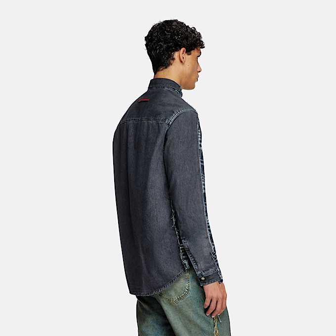 Chemise à carreaux en denim surteinte