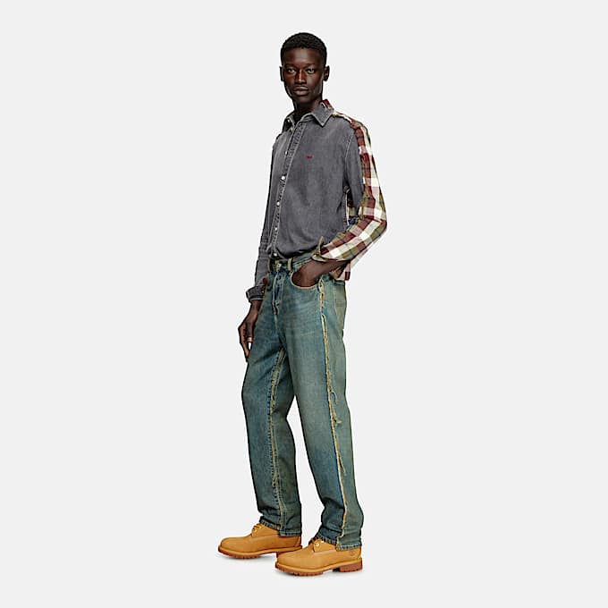 Chemise en denim à carreaux
