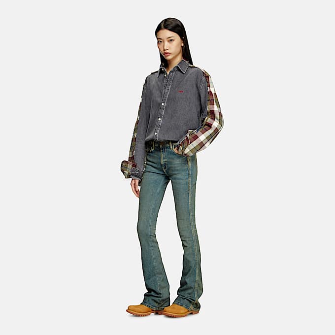 Chemise en denim à carreaux