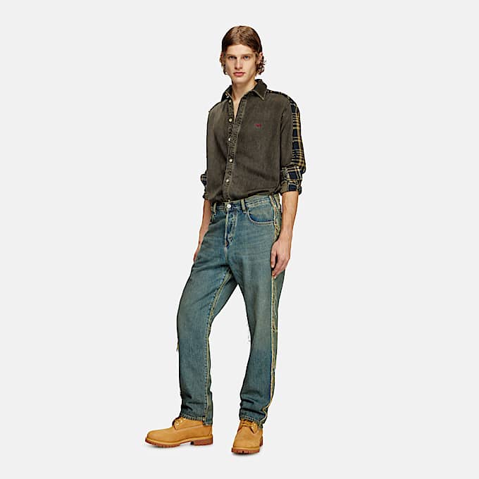 Chemise surteinte en denim à carreaux