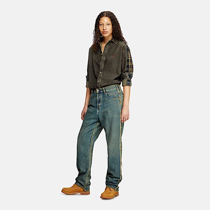 Chemise surteinte en denim à carreaux