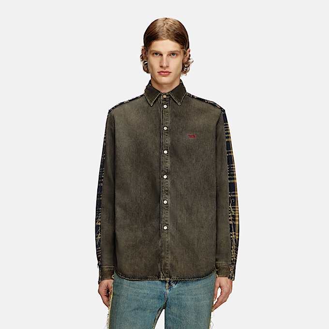 Chemise surteinte en denim à carreaux